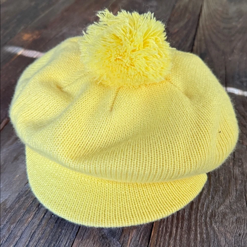 Vintage yellow yarn knit sweater pom pom‎ cap EVC - Picture 2 of 4